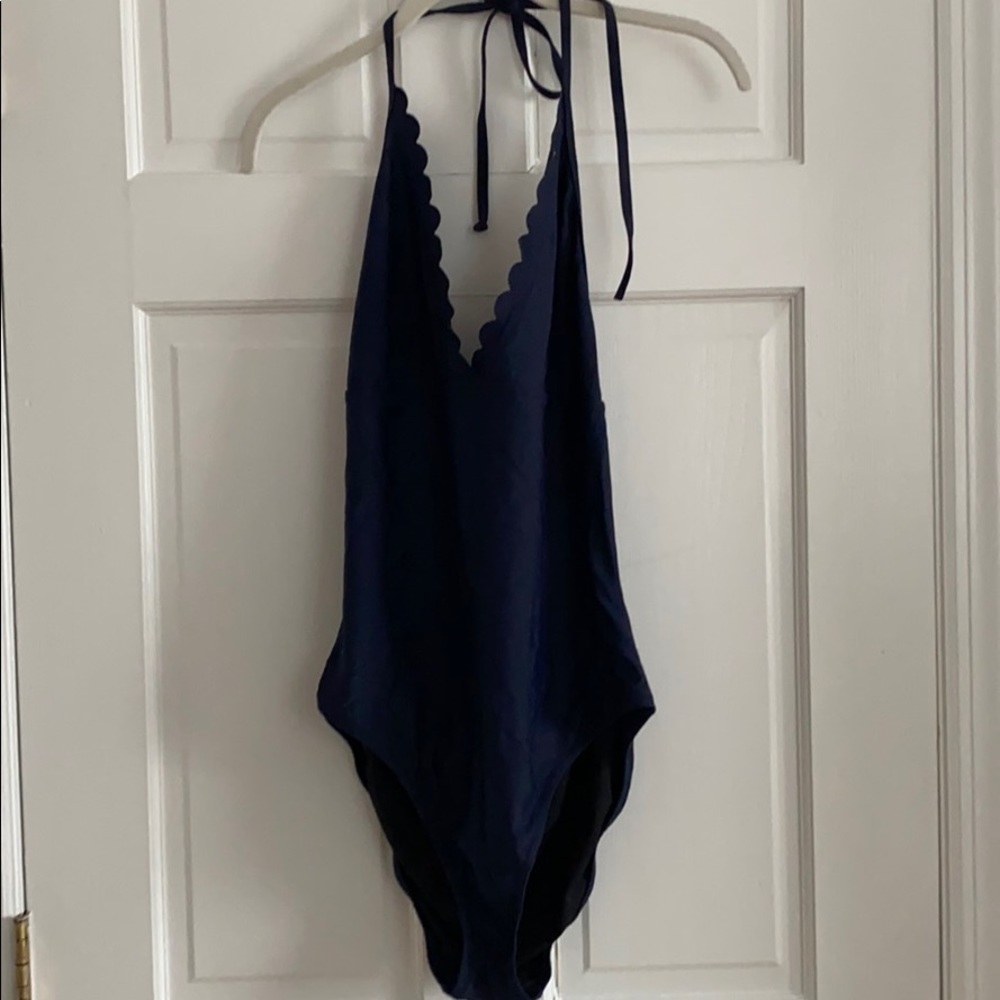 J.Crew Halter Scallop Navy One Piece Swimsuit